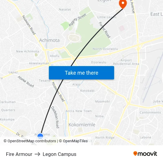 Fire Armour to Legon Campus map