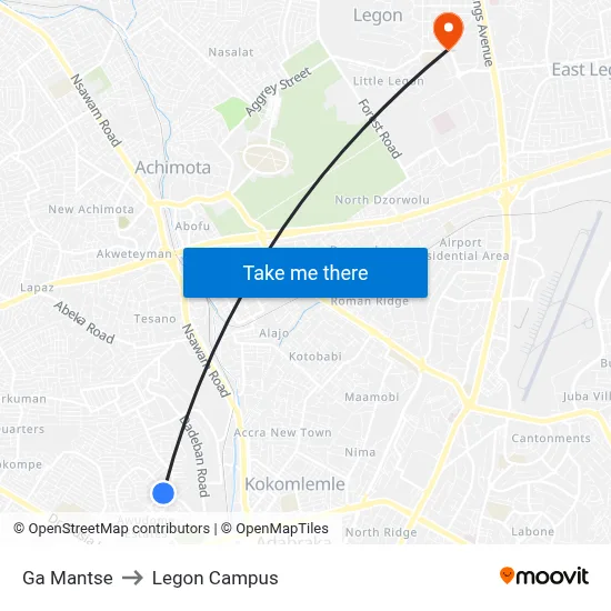Ga Mantse to Legon Campus map