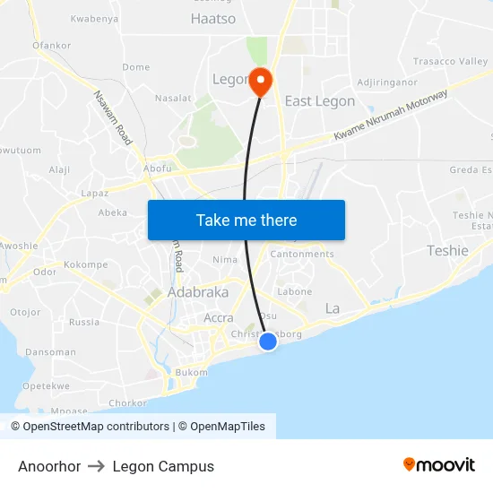 Anoorhor to Legon Campus map