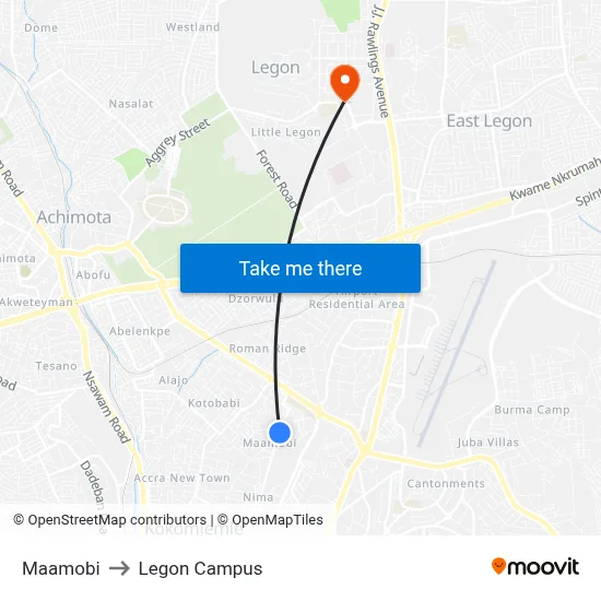 Maamobi to Legon Campus map