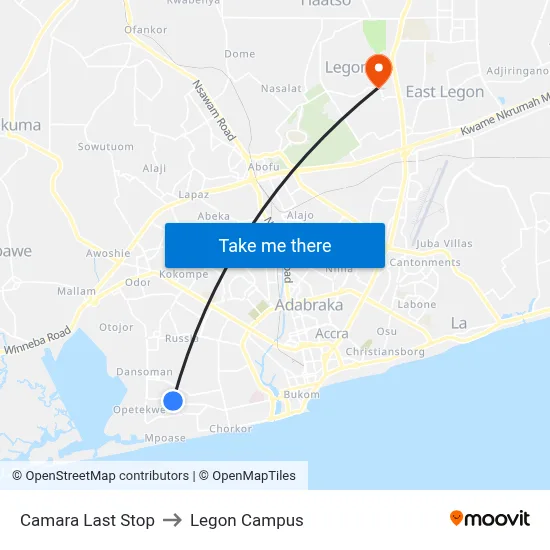 Camara Last Stop to Legon Campus map