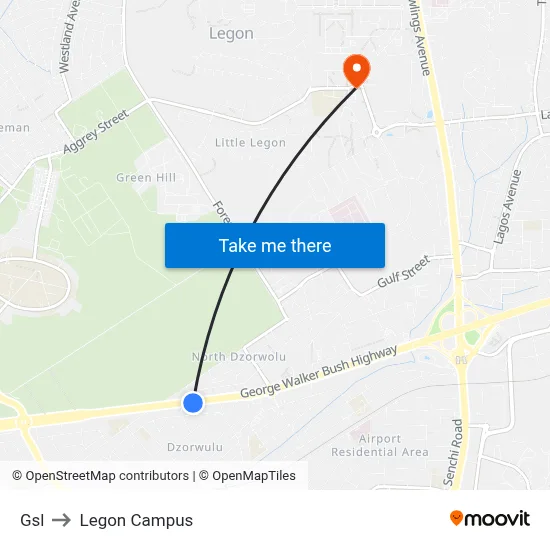 Gsl to Legon Campus map