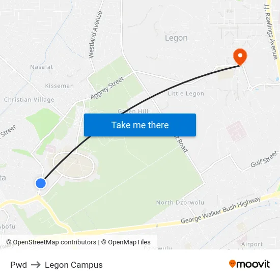 Pwd to Legon Campus map