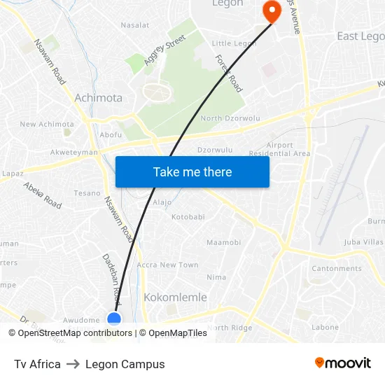 Tv Africa to Legon Campus map