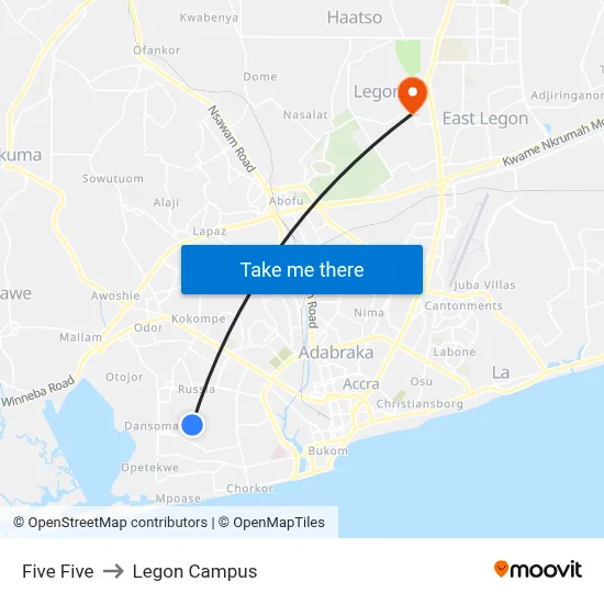 Five Five to Legon Campus map