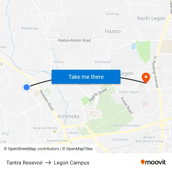 Tantra Resevoir to Legon Campus map