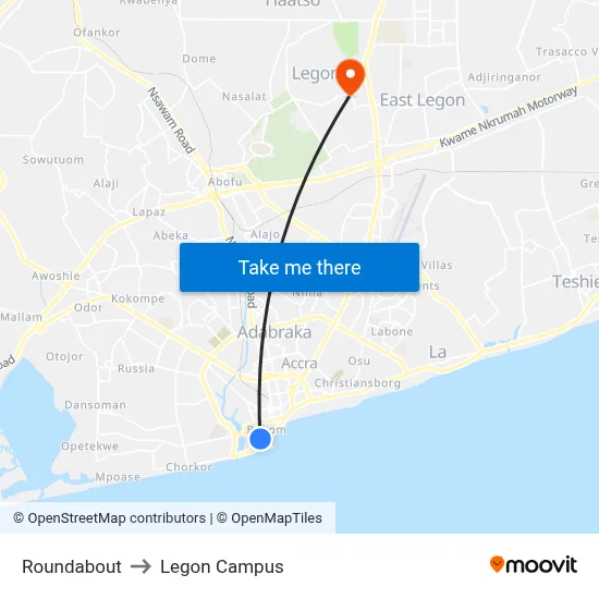 Roundabout to Legon Campus map