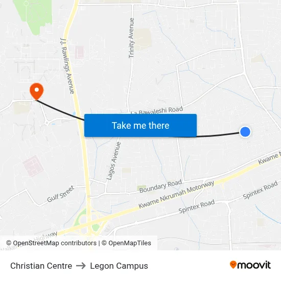 Christian Centre to Legon Campus map