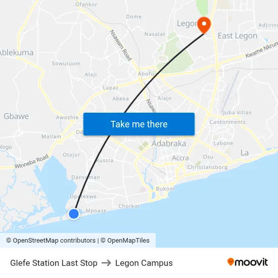 Glefe Station Last Stop to Legon Campus map