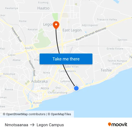 Nmotsaanaa to Legon Campus map