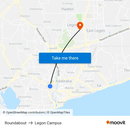 Roundabout to Legon Campus map
