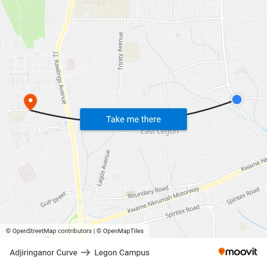 Adjiringanor Curve to Legon Campus map