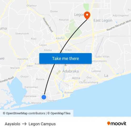 Aayalolo to Legon Campus map