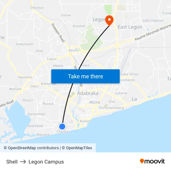 Shell to Legon Campus map
