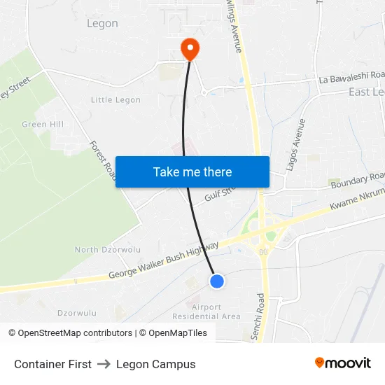Container First to Legon Campus map