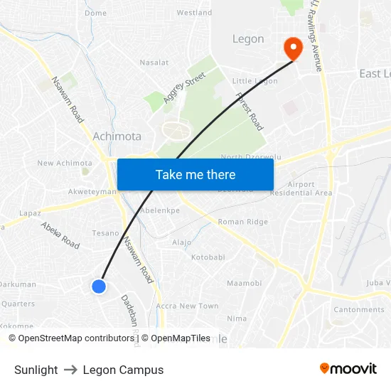 Sunlight to Legon Campus map