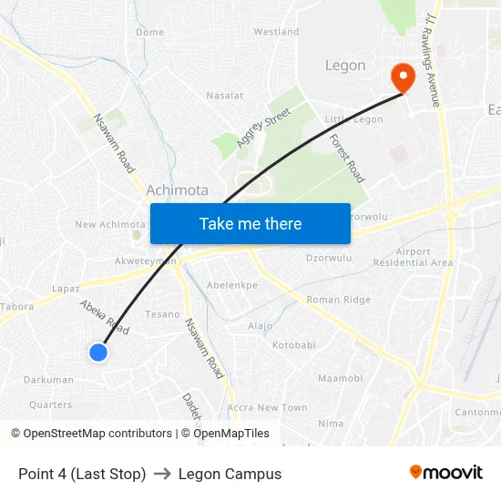 Point 4 (Last Stop) to Legon Campus map
