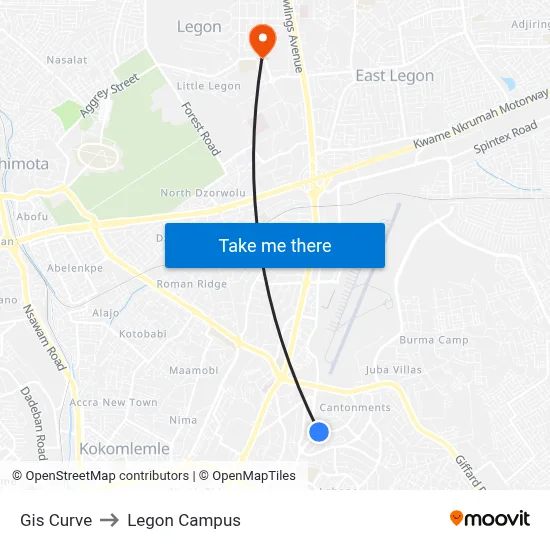 Gis Curve to Legon Campus map