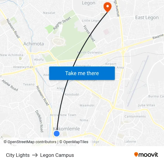 City Lights to Legon Campus map