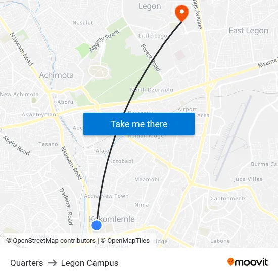Quarters to Legon Campus map