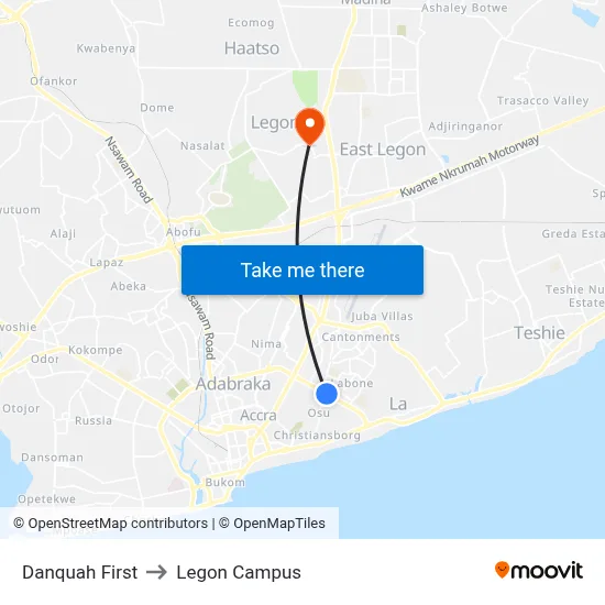 Danquah First to Legon Campus map
