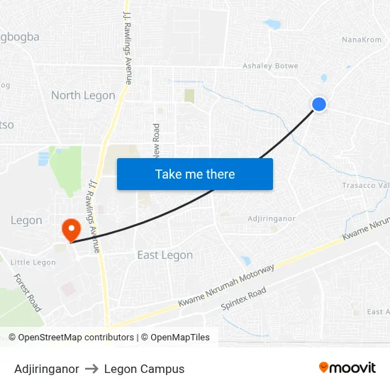 Adjiringanor to Legon Campus map
