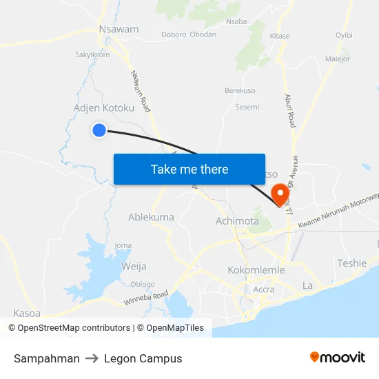 Sampahman to Legon Campus map