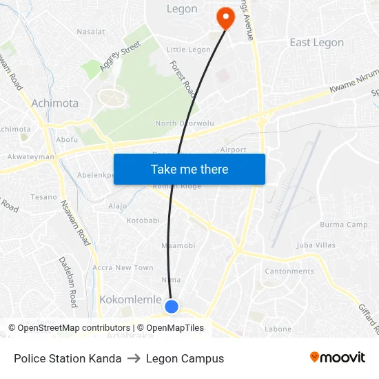 Police Station Kanda to Legon Campus map