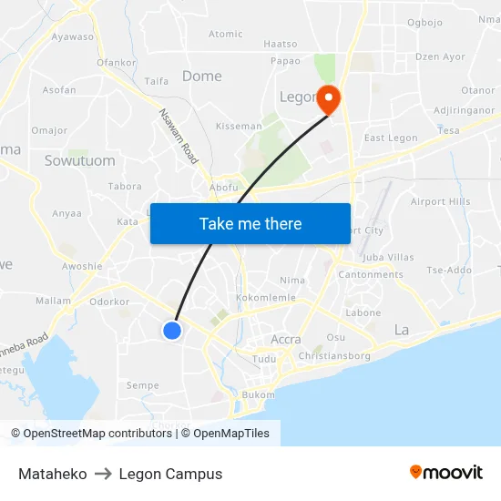 Mataheko to Legon Campus map
