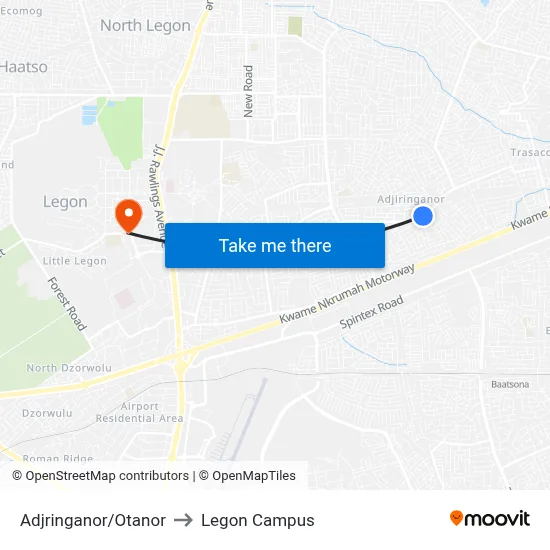 Adjringanor/Otanor to Legon Campus map