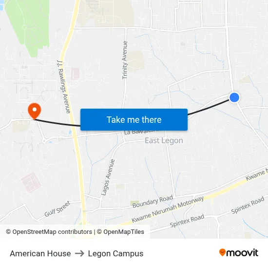 American House to Legon Campus map