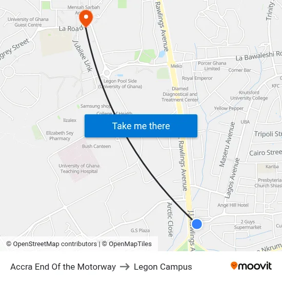 Accra End Of the Motorway to Legon Campus map
