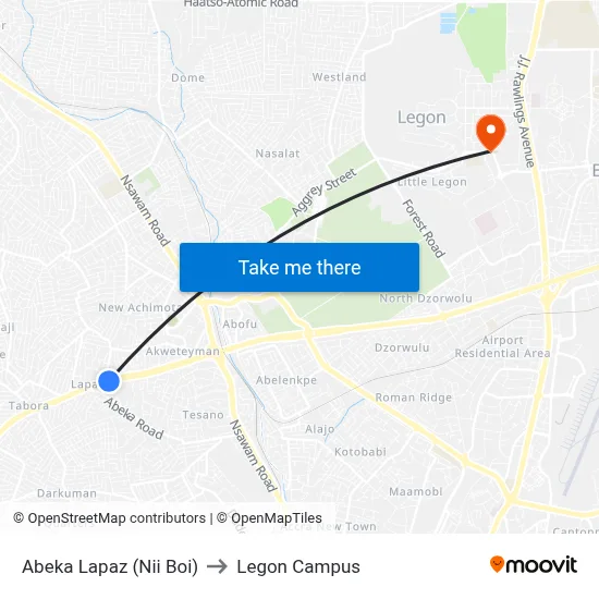 Abeka Lapaz (Nii Boi) to Legon Campus map