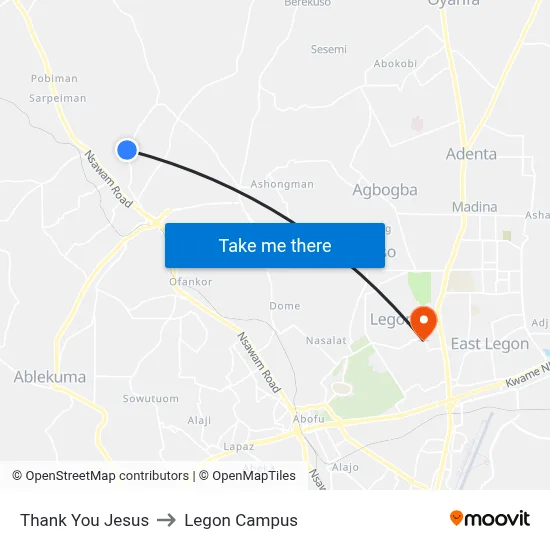Thank You Jesus to Legon Campus map