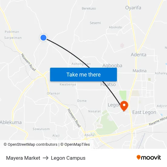 Mayera Market to Legon Campus map