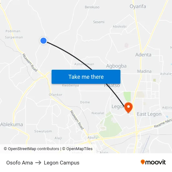 Osofo Ama to Legon Campus map
