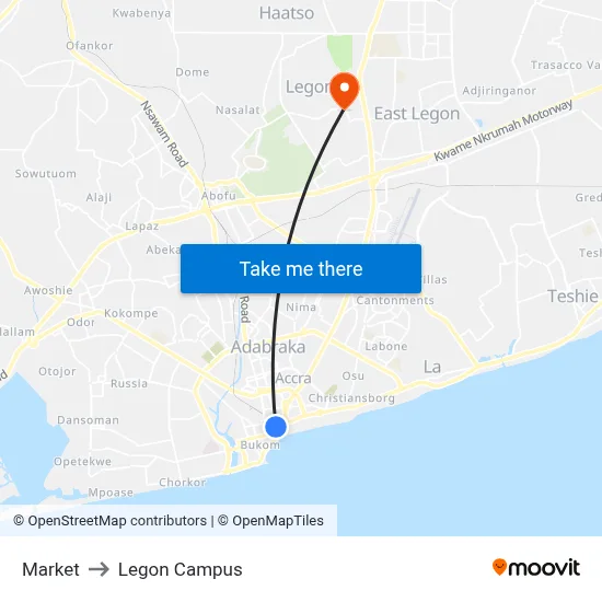 Market to Legon Campus map