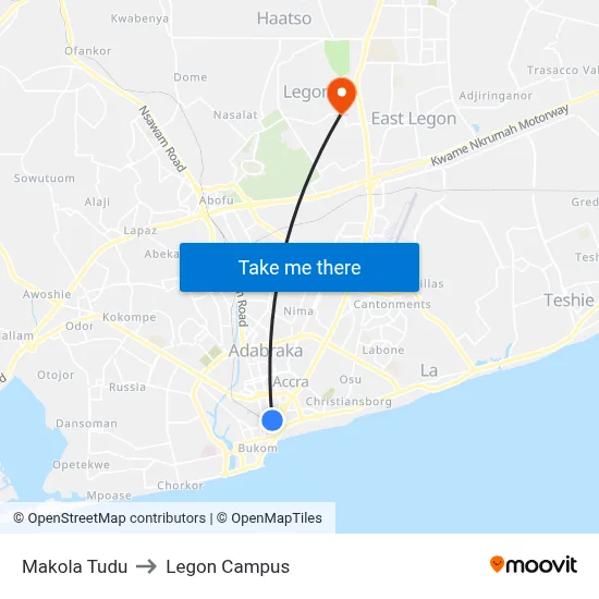 Makola Tudu to Legon Campus map