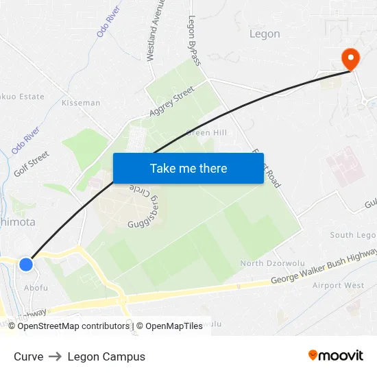 Curve to Legon Campus map