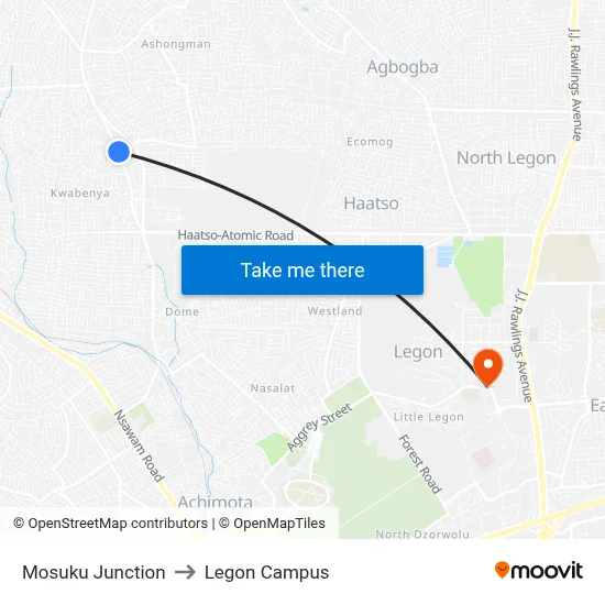Mosuku Junction to Legon Campus map
