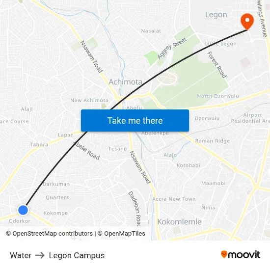 Water to Legon Campus map