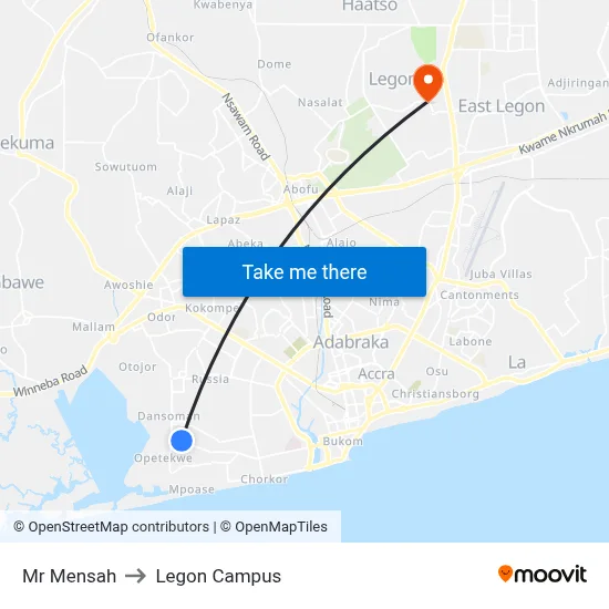 Mr Mensah to Legon Campus map