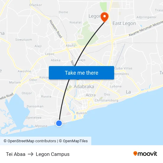 Tei Abaa to Legon Campus map