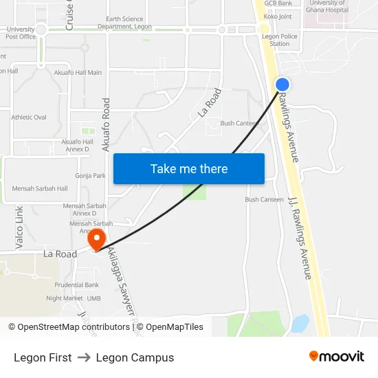 Legon First to Legon Campus map