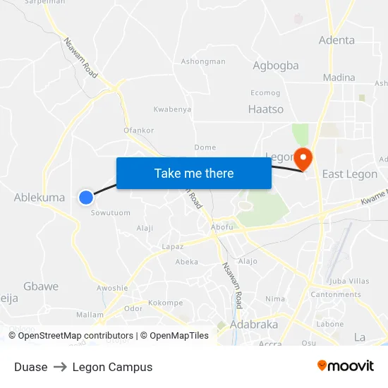 Duase to Legon Campus map