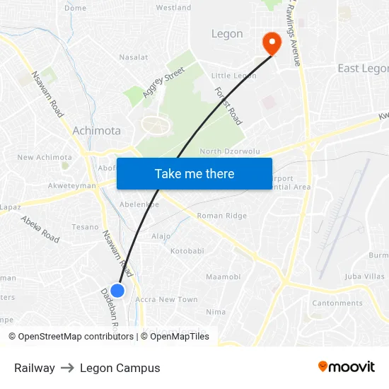 Railway to Legon Campus map