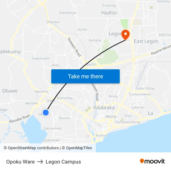 Opoku Ware to Legon Campus map