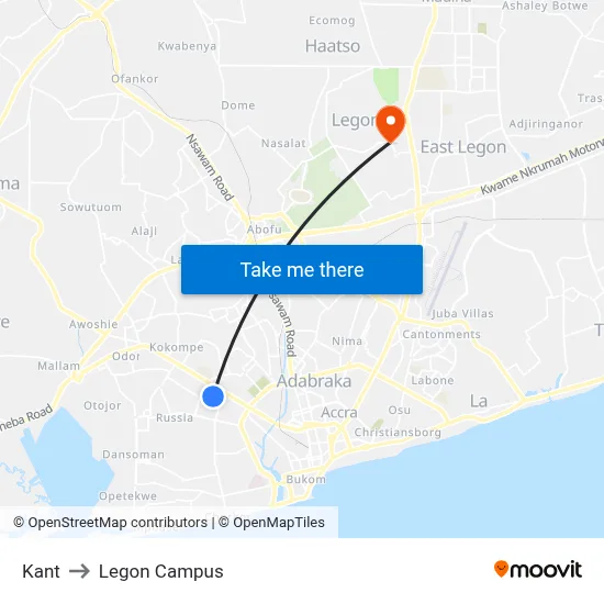 Kant to Legon Campus map