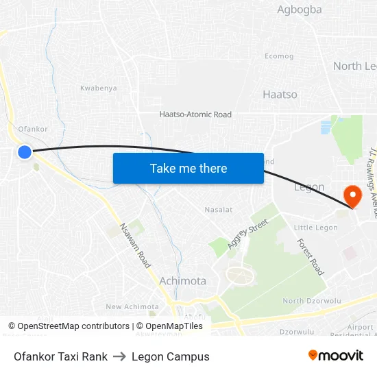 Ofankor Taxi Rank to Legon Campus map