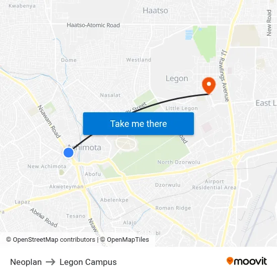 Neoplan to Legon Campus map